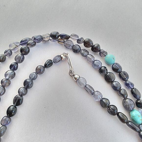 Jay King Long Necklace 60" Indigo Iolite & Turquoise New Sterling Silver 925 - Picture 9 of 10